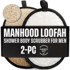 CraftsOfEgypt Natural Loofah Body Scrubber for Men, 2PCS Black & White Set - Egy