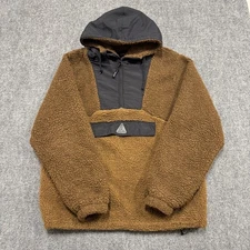 HUF Jacket Men's Medium Sherpa Fleece 1/4 Zip Outdoor Pullover Brown Y2K