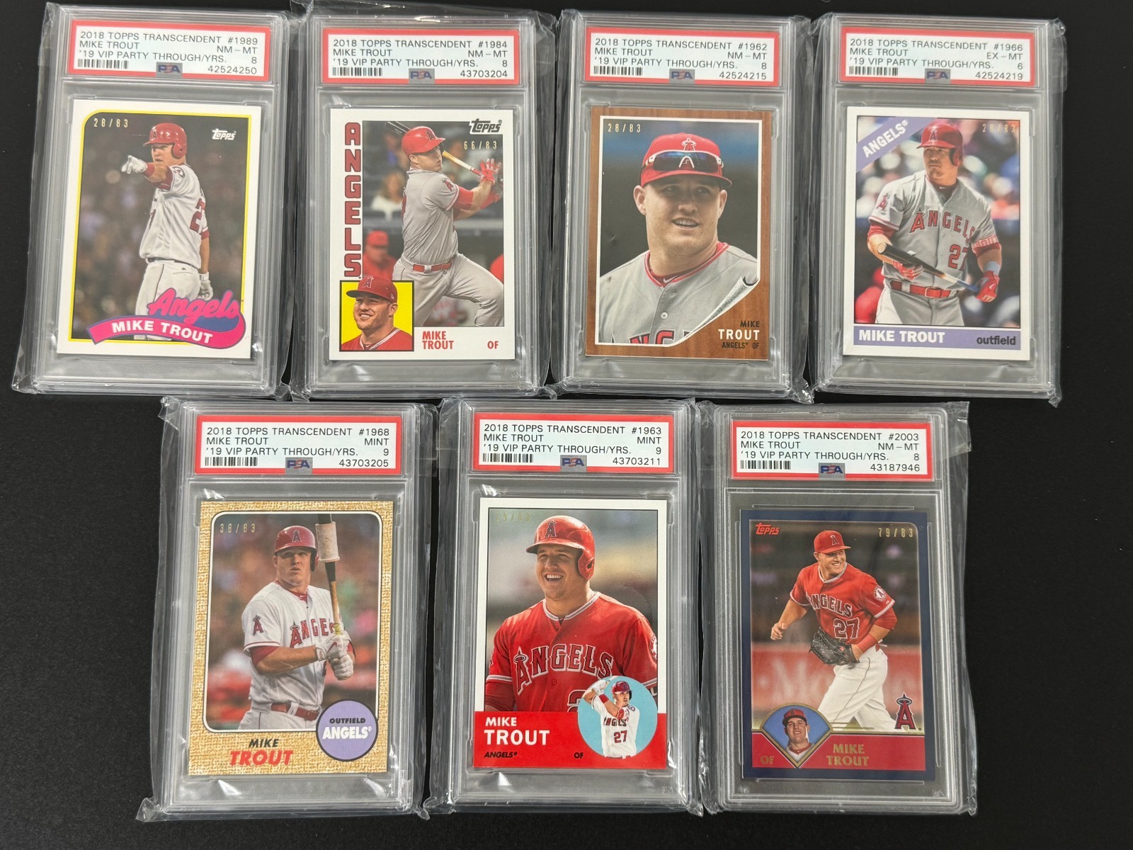 (7) dif 2018 Topps Transcendent Mike Trout lot, all PSA, all #d, *SEWALL-SD* view 1