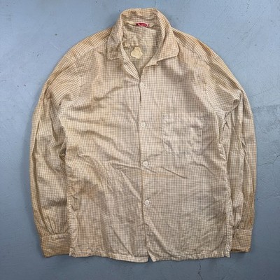 VTG 1950s Pilgrim Loop Collar Button Up Shirt Cotton Rockabilly S Thrashed Stain