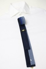 ALPI Striccy Tie Men's One Size Square End Knitted Style Blue Striped Tied