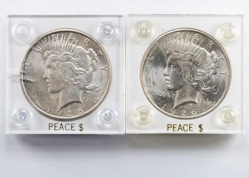 1925-S and 1926-D Peace Dollars Lot of 2 Silver $1 AU/BU
