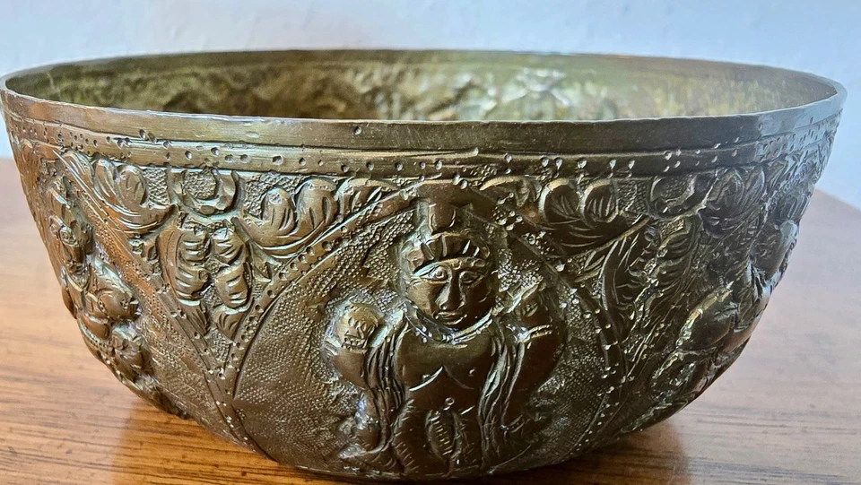 缅甸黄铜碗装饰Intricate Repousse手工加工带图案面板 — 第 4/4 张图片