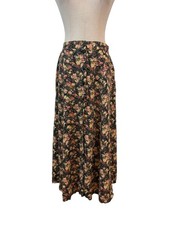 Vtg 90s Floral Midi Skirt A Line Button Front M Cottagecore Grunge Dark Floral