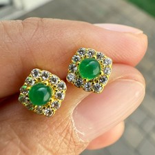 925 Sterling Silver Earrings Emerald 3mm Natural Gemstone Zircon Bridal Women