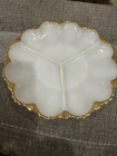 Anchor Hocking Fire King Milk Glass 3- Divided Serving Plate, Gold Trim NICE