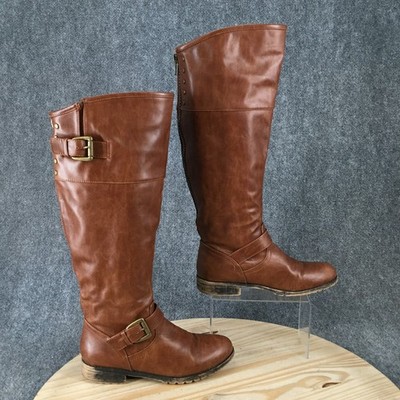 Madden Girl Caused Boots Womens 9.5 M Tall Riding Knee-High Back Zip Block Brown