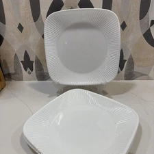 Lot 4 Corning CORELLE white SCANDIA dinner PLATES 10.5" Square ribbed