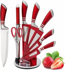 Kitchen Knife Set, 9PCS Stainless Steel Chef Knife Meat Cleaver w/ Acrylic Block