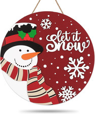 Christmas Welcome Door Sign Xmas Red Snowman Snowflake Wooden Front Door Hanging