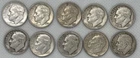 Lot of 10 Roosevelt 90% Silver Dimes Pre 65 Various Years