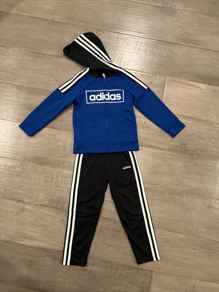 Adidas Track Suit Full Zip Hoodie and Pants Black Blue Trefoil Striped Sz 5  | eBay