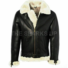 Men's Aviator Pilot B3 RAF Flying Bomber Real Fur Shearling Real Leather Jacket