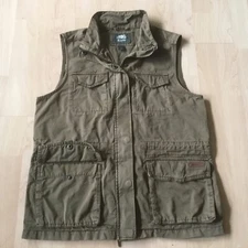 Roots Canada Vest Women's Size S Army Green Full Zip Snap Pockets 100% Cotton