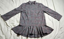 Zara Woman Gray Plaid Long Sleeve Ruffle Mock Neck Tunic Top Mini Dress S