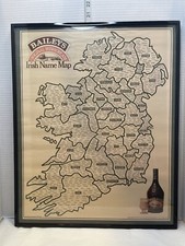 Baileys Irish Cream Map Of Ireland With County Lines & Family Names Framed