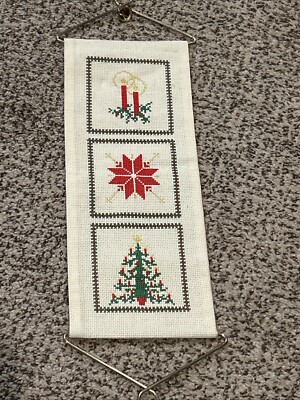 Vintage Completed Cross Stitch Scandinavian Christmas Bell Pull