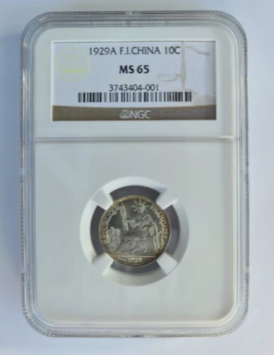 NGC 1929-A 10 CENT MS 65 FRENCH INDO CHINA, HIGH GRADE FOR 93 YEARS..SCARCE.!!!.