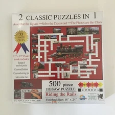NEW Sunsout 2 in 1 Jigsaw & Crossword Puzzle 500 pieces “Riding the Rails”  USA
