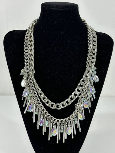 Mirina Collections Diem Statement Chains with Crystals Metal Tassel Necklace - Picture 2 of 10