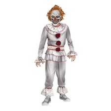 Fun World Twisted Clown Gray Halloween Scary Costume, Big Boy Child Size L 10-12