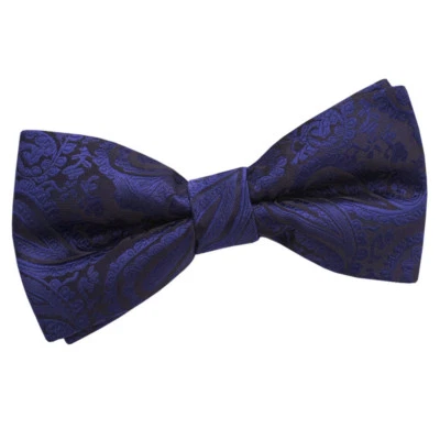 Navy Blue Mens Bow Tie Woven Floral Paisley Pre-Tied Wedding Bowtie by DQT