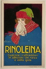 RINOLEINA GUARISCE I RAFFREDDORI CARTOLINA PUBBLICITARIA ILL. MAUZAN