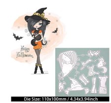 WITCH BLACK CAT  BATS Halloween Holiday Metal Cutting Die Card Making Scrapbook