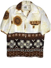 Vtg Malihini Hawaiian Shirt Medium Loop Collar Brown Floral Tribal Rockabilly
