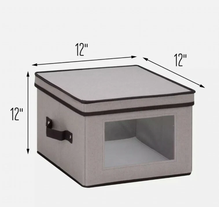 Caja organizadora apilable de lona natural mediana cuadrada con ventana gris Foto 2 de 4