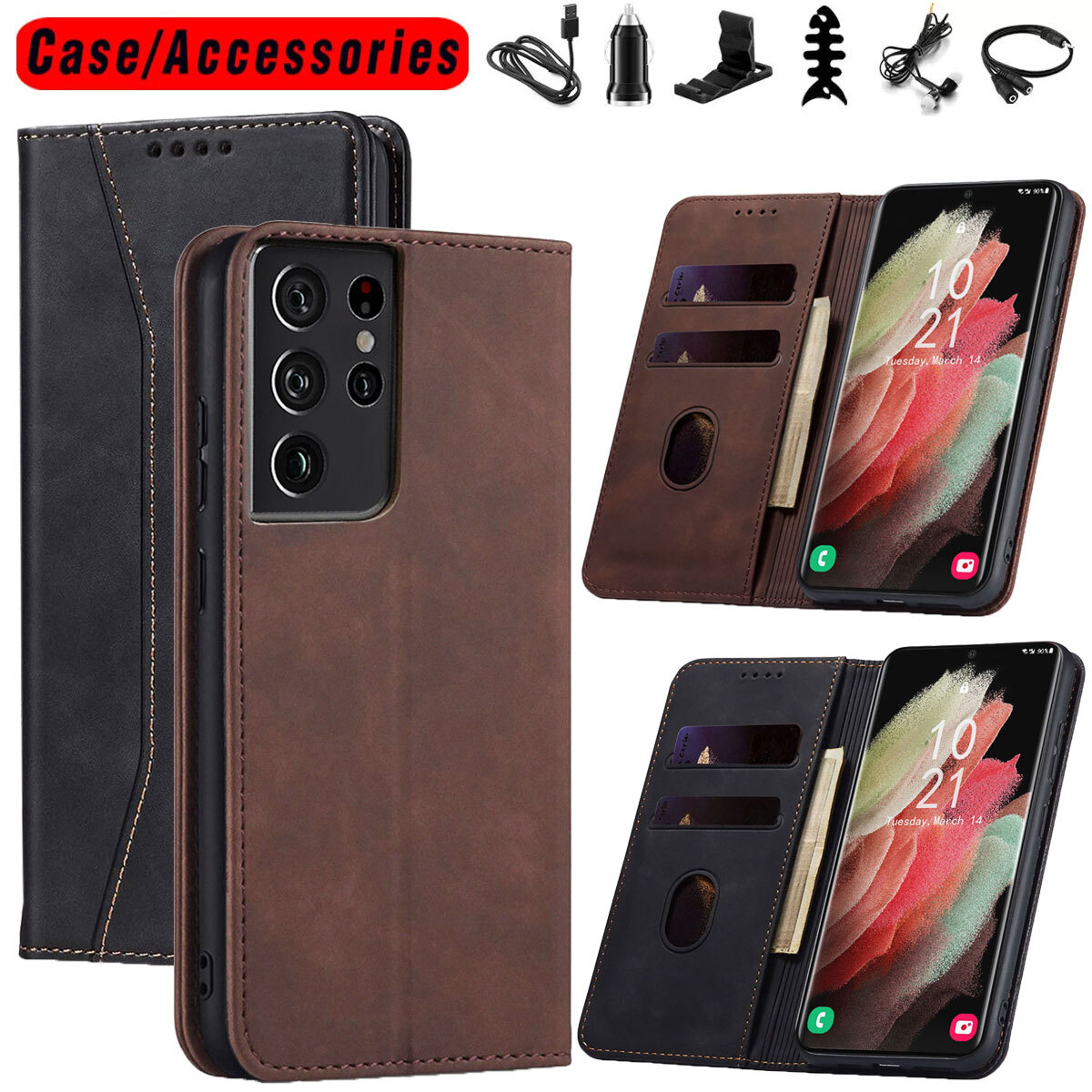 For Samsung Galaxy S21+ Ultra FE 5G Leather Flip Wallet Case Cover  Accessories