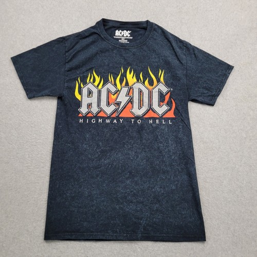 AC/DC Shirt Adult S Black Acid Wash Highway To Hell Flames Rock Roll ...