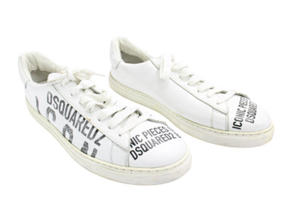 DSQUARED2 Shoes Men's EU 42 Logo Print White Lace Up Round Toe Sneakers