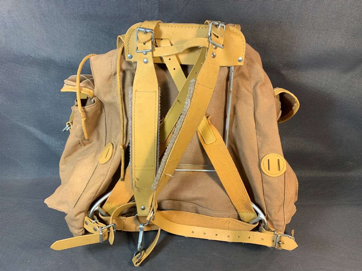 Ancien sac à linge | Militaire | En toile kaki et cuir | Brocante