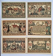 6 Alte Geldscheine, Notgeld aus: Stadt Raguhn - 6 x 50 Pfennig von 1921