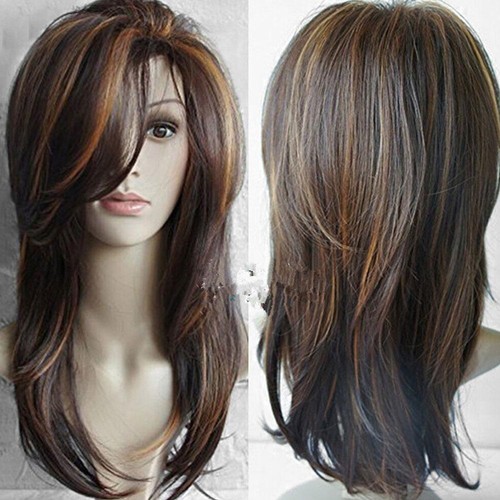 Real Hair! Gorgeous Women's Long Mix Brown Straight Wigs Hair Human 2023 FAST - Picture 8 of 10