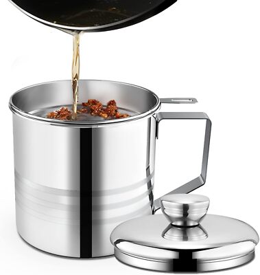 Grease Container Stainless Steel Bacon Grease Saver With Fine Mesh Strainer 1.2l