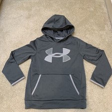 Under Armour Gray Fleece Hoodie Sweater Kids Youth Size YSM Logo Coldgear Loose