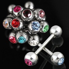 WHOLESALE 10 x GEM TONGUE BARS STUDS JOB LOT PIERCING BARS TOUNGE NEW BN E16