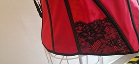 Ann Summers Red Black Lace Corset Bustier Size 12 Boned Lingerie Halterneck