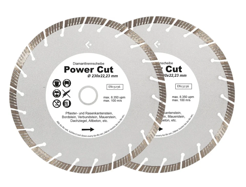 DWP 2 x DIAMANTTRENNSCHEIBE POWER CUT Ø 230mm für Beton, Granit, Mauerwerk, uvm.