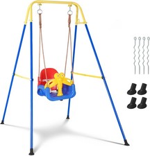 3 in 1 Toddler Swing Set Outdoor w/ Basketball Hoop Kids Swing for Backyard UK