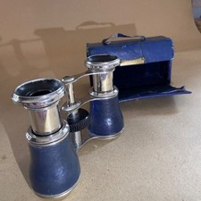 Vintage Blue Opera Glasses - Made in England - Working Order - With Case
