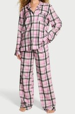 VICTORIA'S SECRET LONG PAJAMA SET 2-PCS LIGHT FLANNEL PLAID MULTICOLOR SIZE S