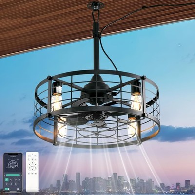 Gazebo Fan 20'' Outdoor Hanging 6-Speed Reversible Remote&APP With Light