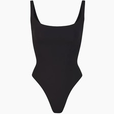 Skims Fits Everybody Square Neck Bodysuit In Onyx Black Womens Medium