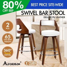 ALFORDSON 2x Bar Stools Swivel Footrest Wooden Dining Kitchen Club Chair WHITE