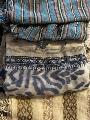 Set Of 3 Scarves Multi Color. Various Patterns, Fabrics, And Sizes