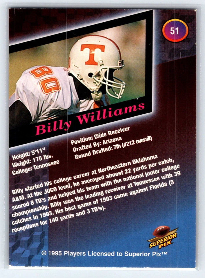 1995 Superior Pix #51 Billy Williams Autographs #/5000 Auto - Image 2 of 2