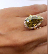 Large 6.36ct Fancy C5 Natural Pear Cut Diamond 18K Gold Ring, AUSCERT certified.